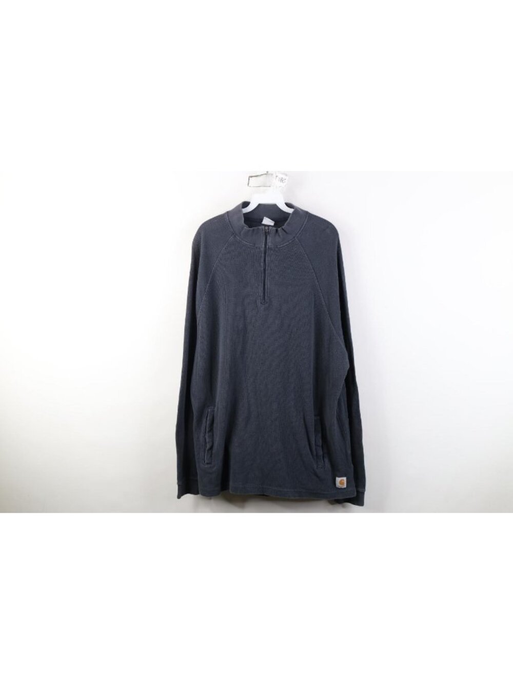 Vtg Y2K Carhartt Mens XL Faded Thermal Waffle Knit 1/4 Zip Pullover Sweater Blue